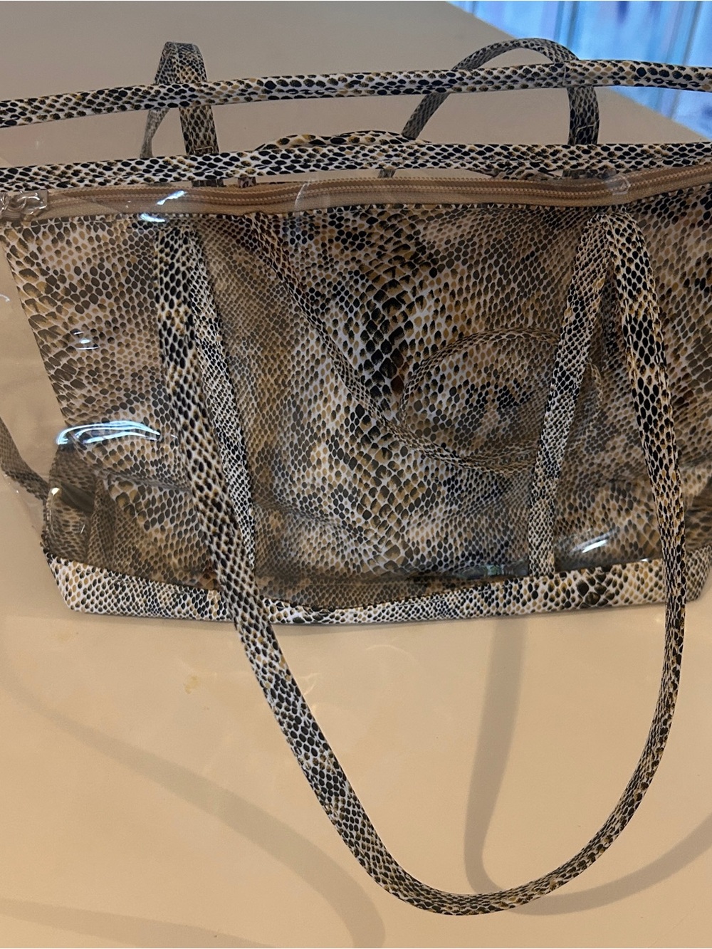 Clear PVC Tote with Snakeskin Trim